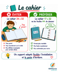taille cahier scolaire fournitures école